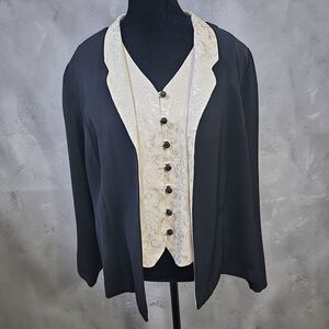 Vintage R&K Core Renova 2pc Blazer Vest Set Petite 16P NWT Cream Black